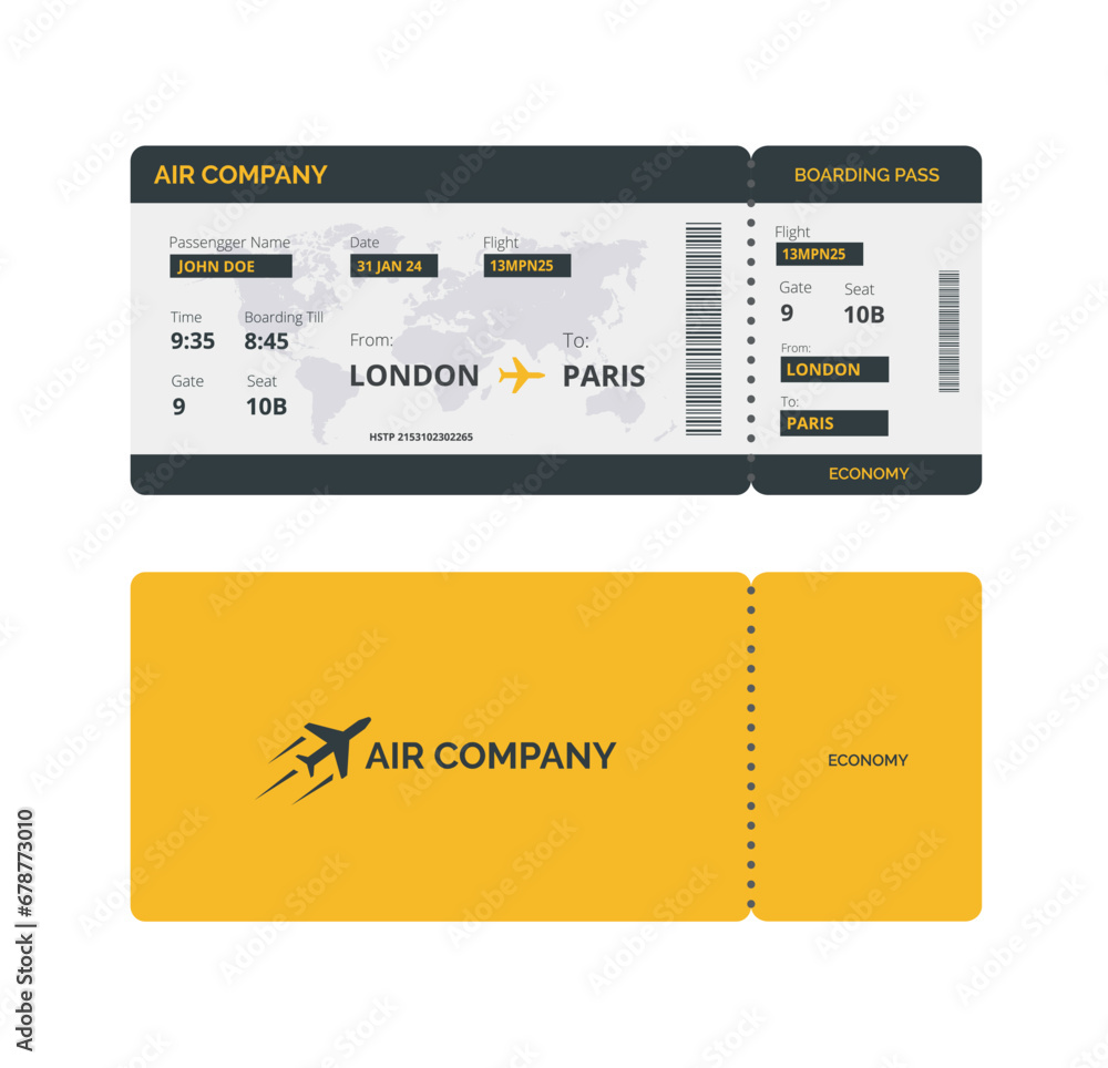 Boarding pass template isolated on white background. Realistic airline ...