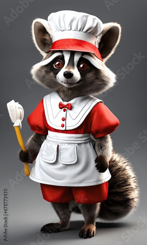 raccoon cleaning lady character