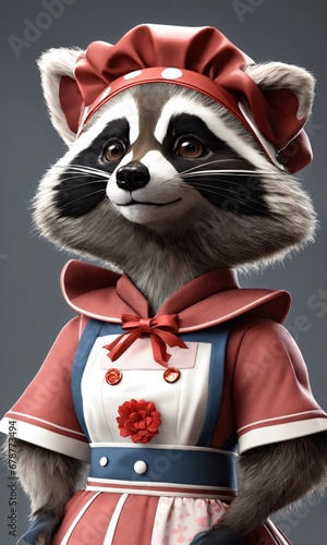 raccoon cleaning lady character