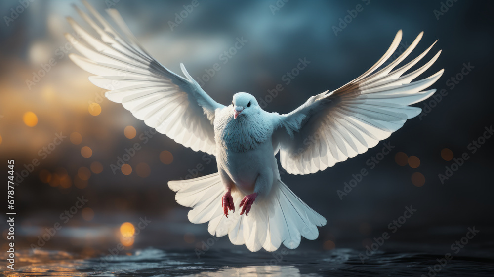 Fototapeta premium Heavenly white dove symbolizes love and peace