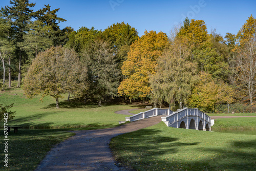 Five arch bridge at Painshill gardens in autumn