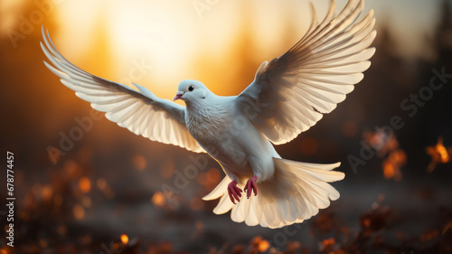 Heavenly white dove symbolizes love and peace photo