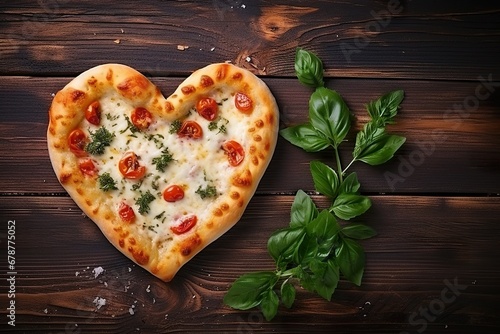A small, heart-shaped pizza delight