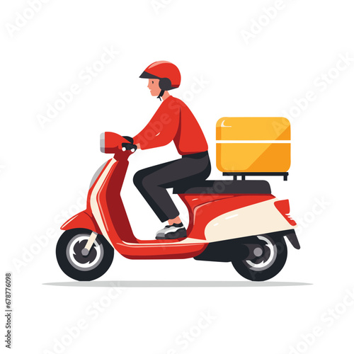 Minimalist vector illustration of Bike messenger driving a scooter on white background. © I LOVE PNG