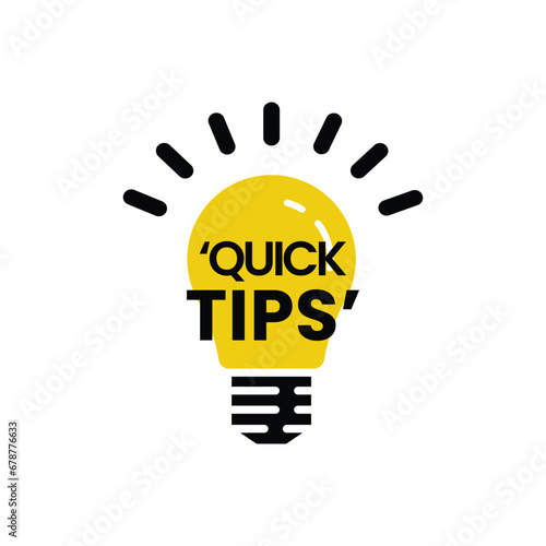 Quick tips label vector flat style for tooltip badge, solution and advice banner, helpful tricks, useful information sticker, education tag, hint, new knowledge and study practice. photo