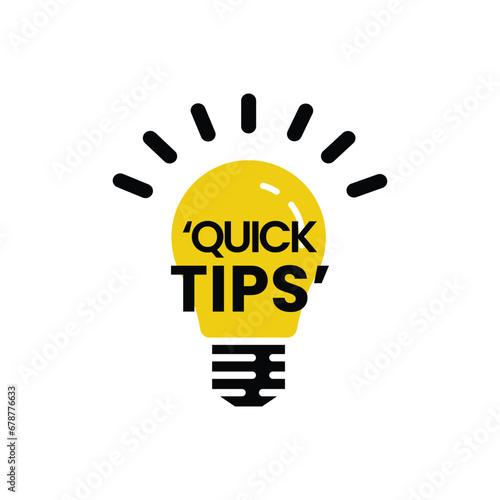 Quick tips label vector flat style for tooltip badge, solution and advice banner, helpful tricks, useful information sticker, education tag, hint, new knowledge and study practice.