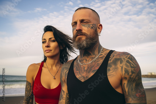 portrait of a couple on vacation at the beach