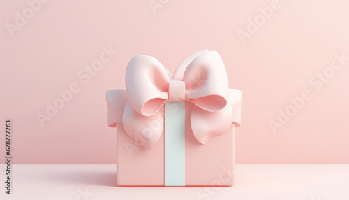 3d pastel closed gift box standing on the floor with pastel ribbon bow isolated on a light background. 3d render modern holiday surprise box. Realistic cute icon. Valentine,Birthday,present 