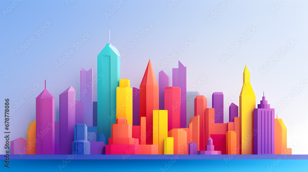 skyline with colorful buildings