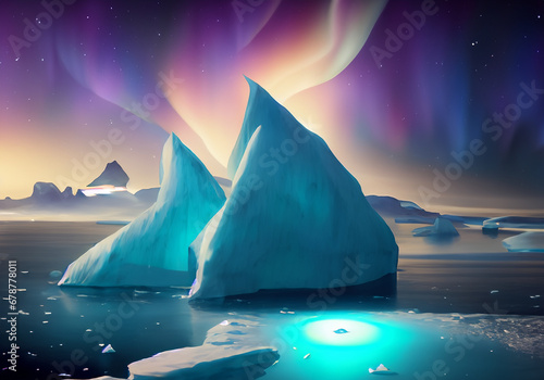 Iceberg with northern light lights photo