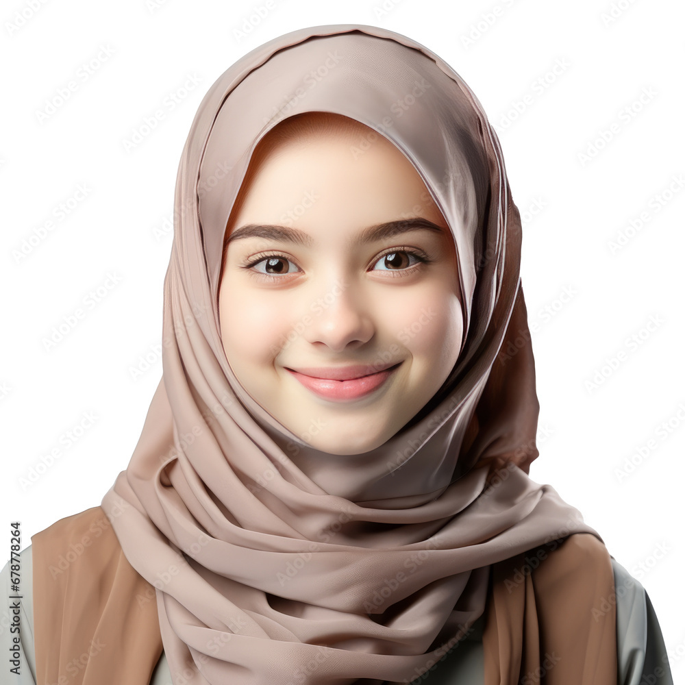 Islamic student smiling happily on transparent background Islamic student smiling happily on transparent background