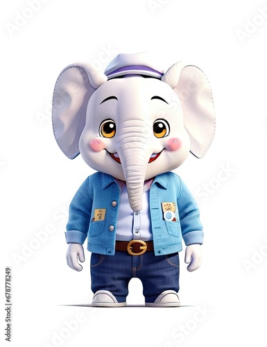 3d rendering of a cute elephant cartoon character isolated on white background
