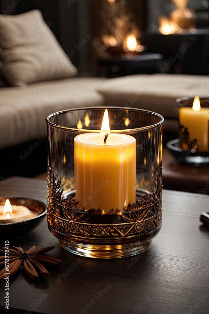 Cinnamon-scented candles with a warm glow