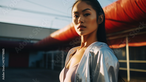 A fashion editorial photoshoot of an Asian female model in her 20s
