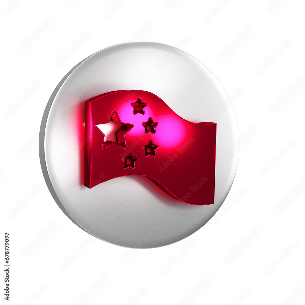 Red China flag icon isolated on transparent background. Silver circle button. Red China flag icon isolated on transparent background. Silver circle button.