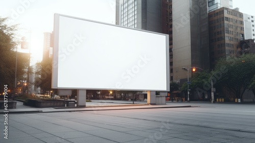 Clear white billboard mockup outdoor. Advertising clean poster on the modern city street for advertisement. With clipping path on screen. Mock-up for ad. Blank empty space for image. No people.