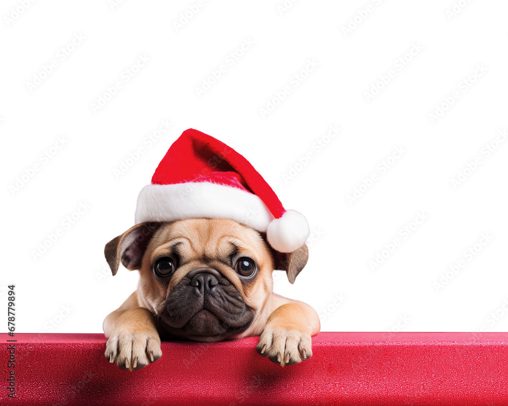 Pull dog wearing santa claus hat on white background Pull dog wearing santa claus hat on white background