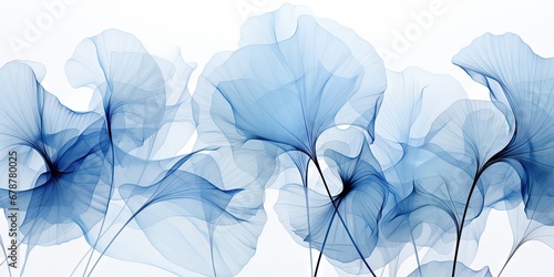 Abstract gentle natural transparent leaves, branches, flowers, with a cyber silverpoint impression. Great as wallpaper, background. Generative AI, AI photo