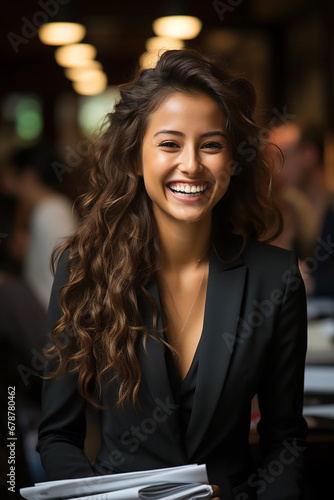 Portrait of a young female lawyer smiling and happy at her workplace in the office. Lawyer technologist and professional face  female lawyer and legal consultant in a law firm.