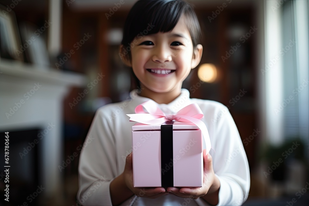 A joyful child holds a Christmas gift, celebrating the holiday season with happiness and festive cheer. A joyful child holds a Christmas gift, celebrating the holiday season with happiness and festive cheer.