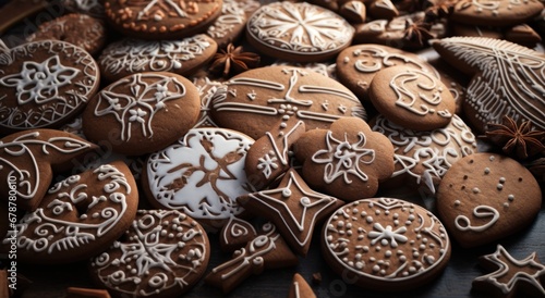 a variety of gingerbread cookies with cinnamon and powdered sugar © olegganko