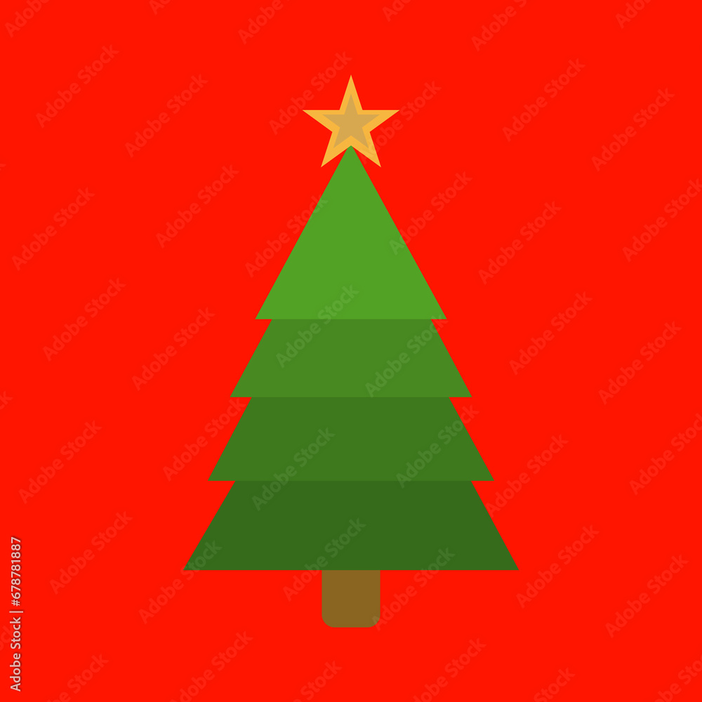 Fototapeta premium Christmas tree flat icon on red background.