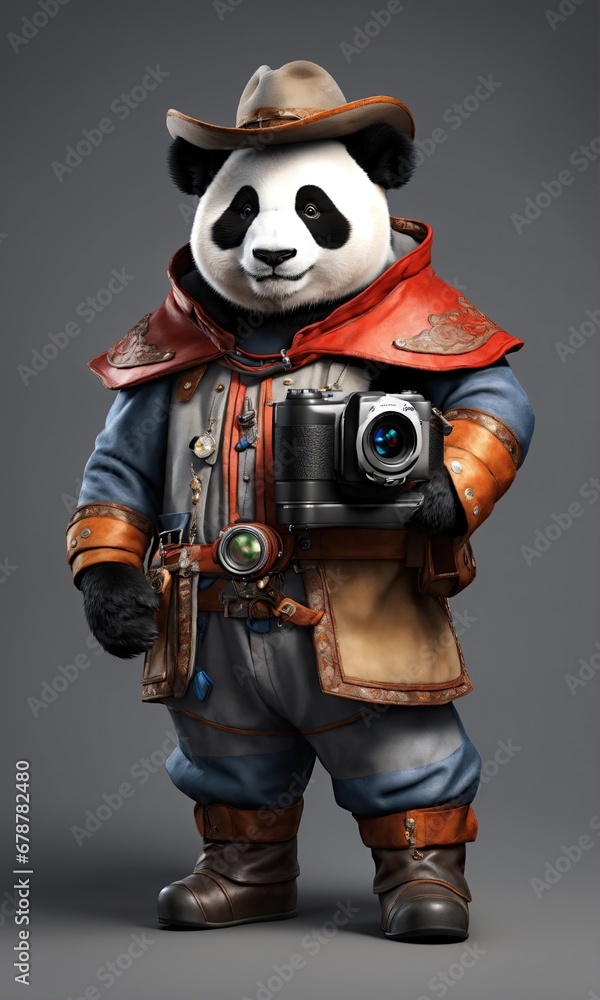 3D illustration of a panda as a pirate with a camera
3D illustration of a panda as a pirate with a camera