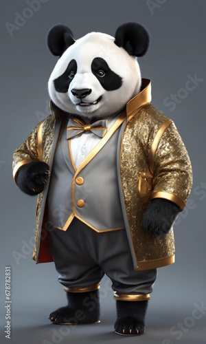 3D illustration of a panda dressed as a king or prince
