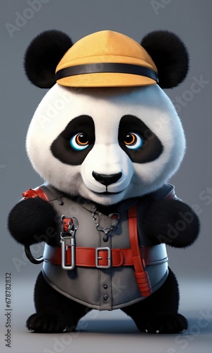 3D Illustration of a Panda in a safari outfit.
