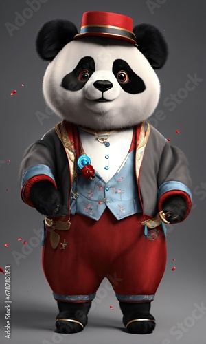 3d illustration of a cute panda as a historical character.
