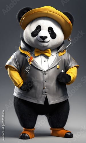 3d illustration of a panda dressed as a safari hunter
