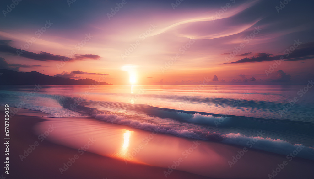 Tranquil Sunset at Serene Beach - Peaceful Ocean Background