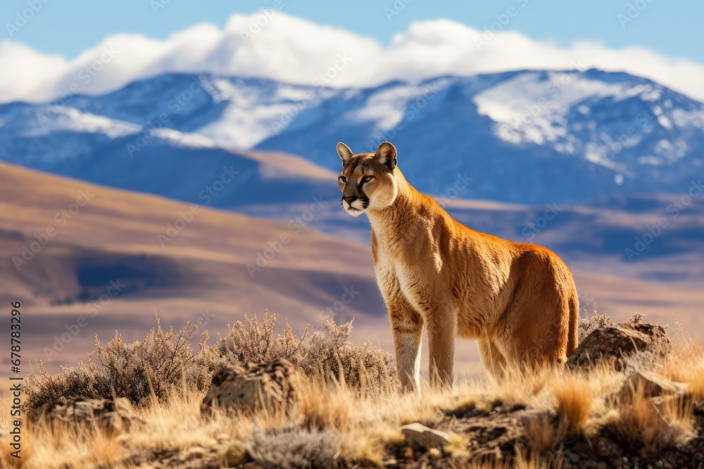 Obraz premium Spectacular Patagonian Backdrop for the Elegance of a Puma