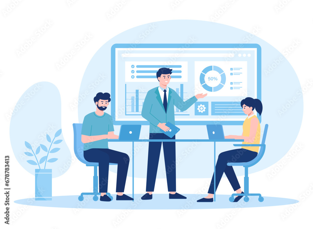 discussion of business development and growth concept flat illustration