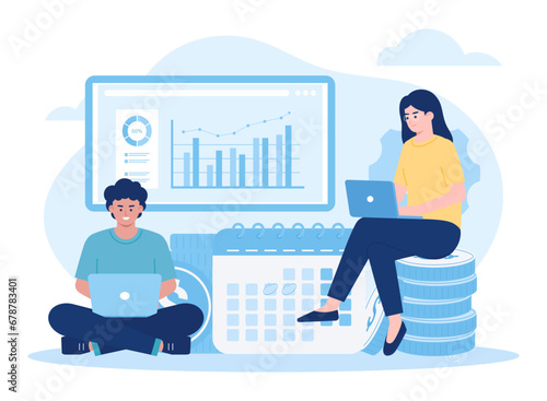 prepare monthly report business data concept flat illustration