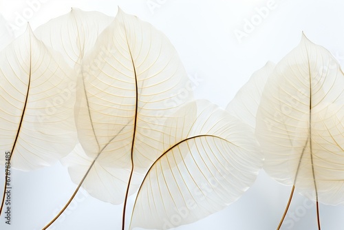 Abstract gentle natural transparent leaves, branches, flowers, with a cyber silverpoint impression. Great as wallpaper, background. Generative AI, AI
