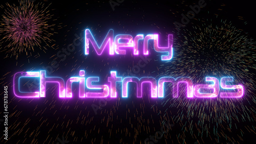 Glowing neon text icon merry Christmas with particle explosion animated video
