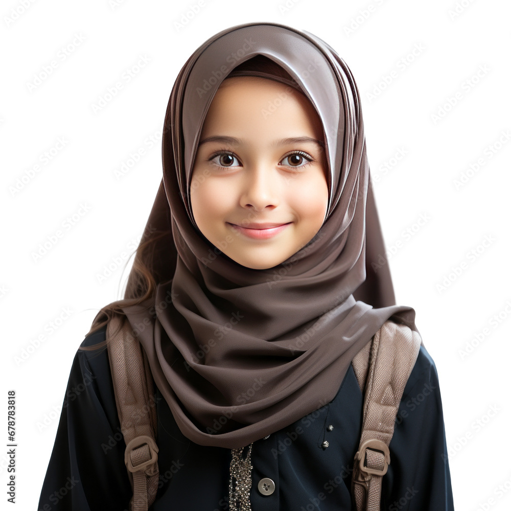 Islamic student smiling happily on transparent background Islamic student smiling happily on transparent background