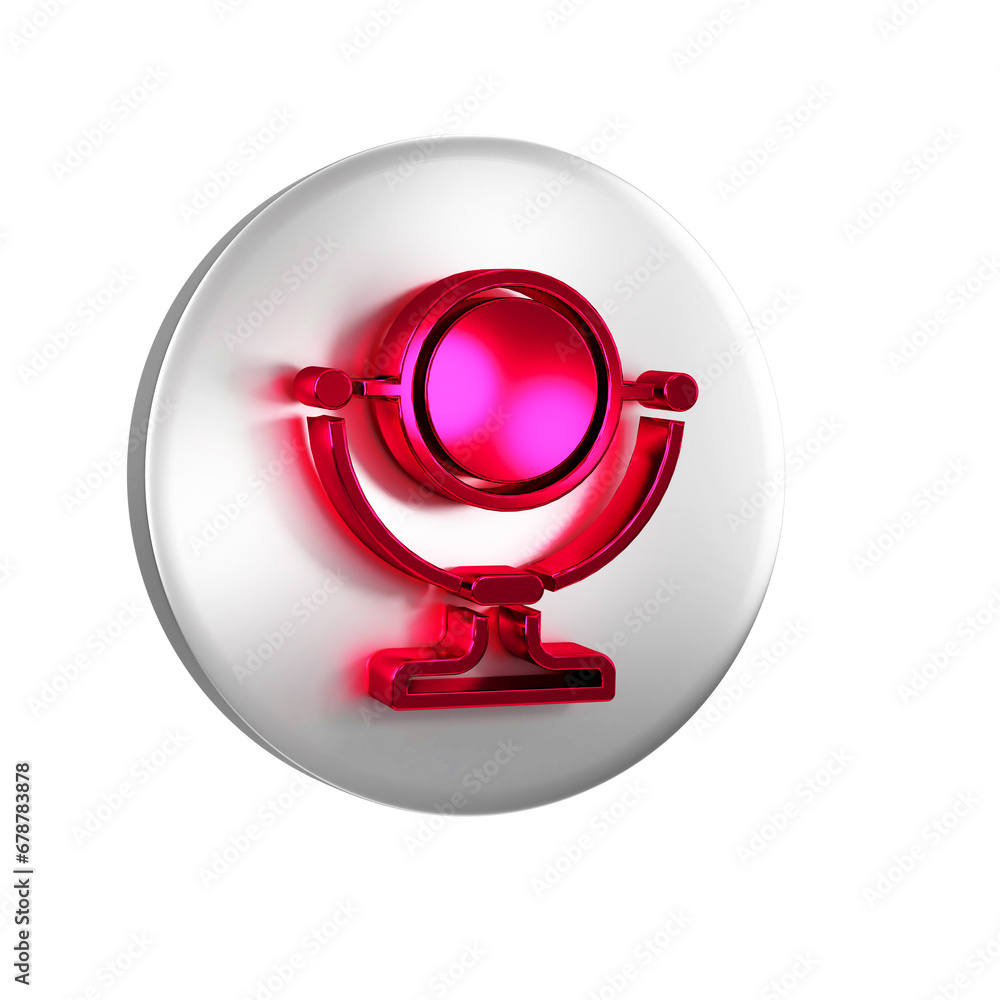 Red Round makeup mirror icon isolated on transparent background. Silver circle button. Red Round makeup mirror icon isolated on transparent background. Silver circle button.