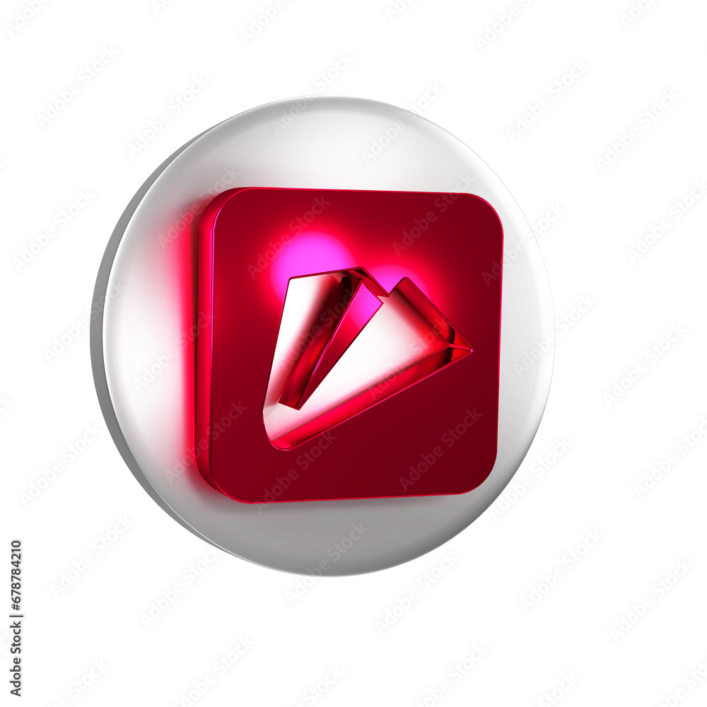 Red Paper airplane icon isolated on transparent background. Silver circle button. Red Paper airplane icon isolated on transparent background. Silver circle button.