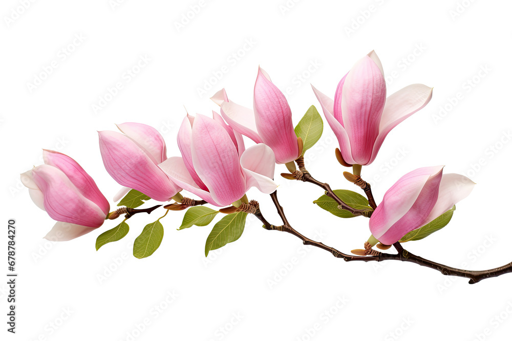 Tropical spring of Branches colorful blooming flowers elements isolated on transparent png background, bouquets greeting or wedding card decoration design.