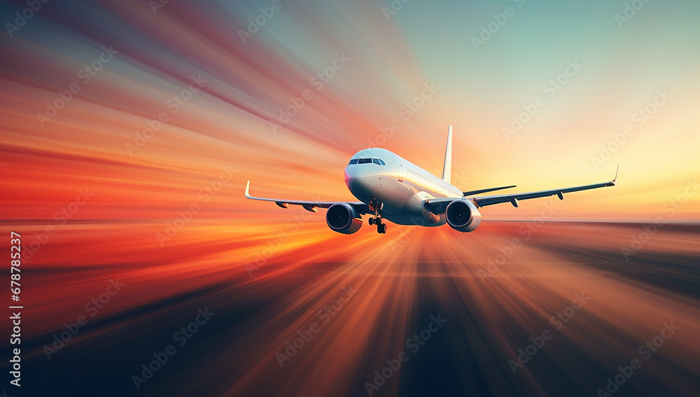 airplane in the sunset - obrazy, fototapety, plakaty 