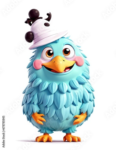 3d rendered illustration of a cartoon character with hat and birdie

