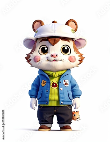 3d rendered illustration of a cartoon mouse with hat and jacket. 