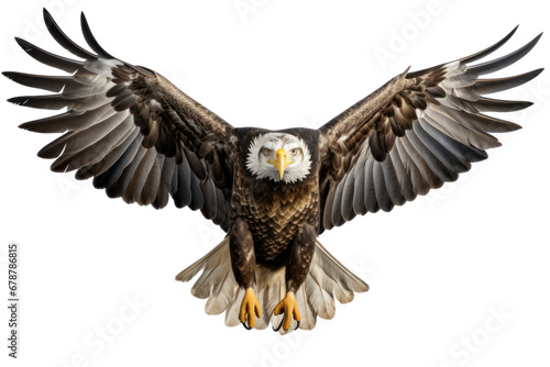 Bald eagle in flight on transparent background