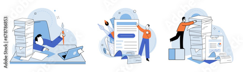 Paperwork. Vector illustration. Documents need to be filed in appropriate folders Managing paperwork efficiently is essential for successful career Juggling multiple tasks, including paperwork