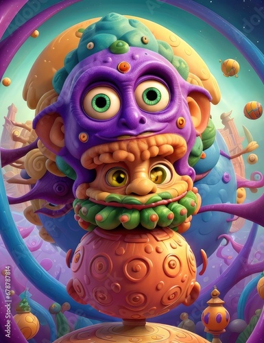 Cute cartoon monster on colorful background. Fantasy illustration for children. 