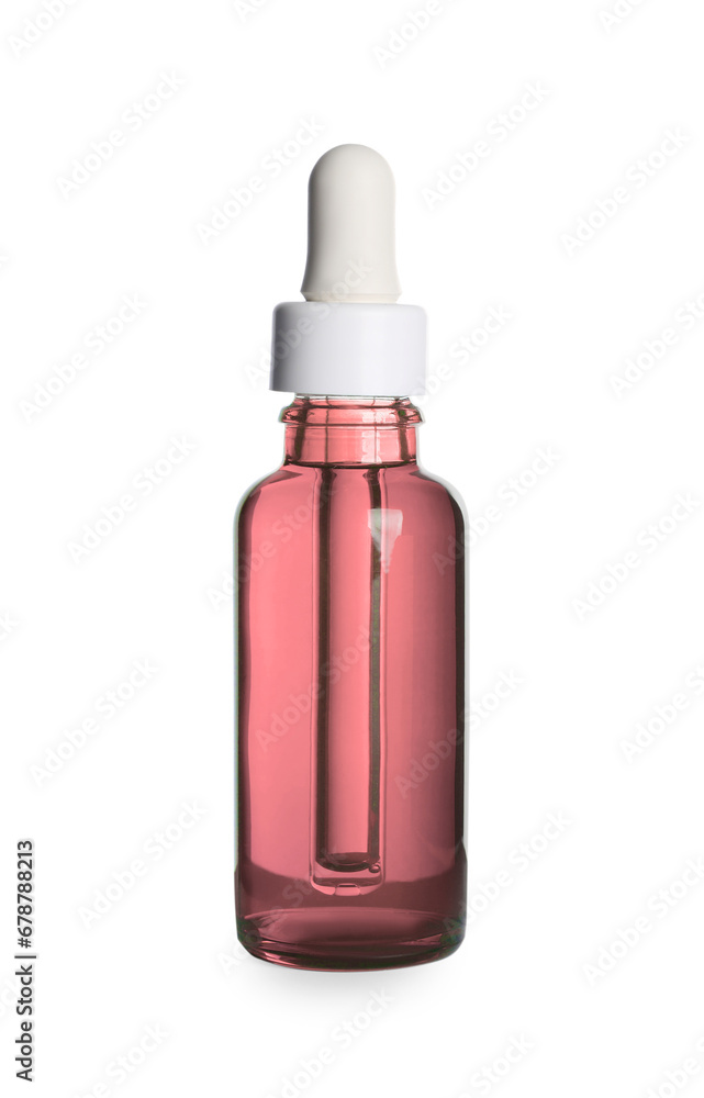 Bottle of cosmetic serum isolated on white