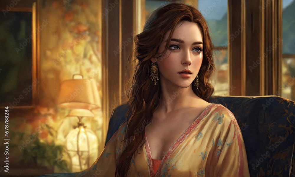Portrait of a beautiful young woman in a vintage interior. Beauty, fashion.
Portrait of a beautiful young woman in a vintage interior. Beauty, fashion.