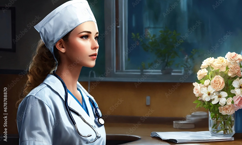 Φωτογραφία Portrait of beautiful female doctor sitting at the table in hospital